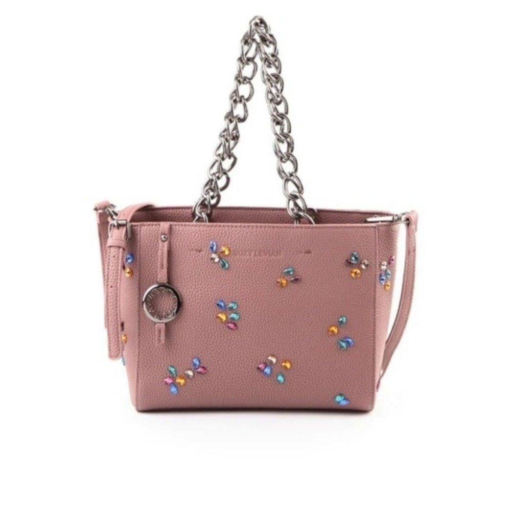 Suzy Levian Pebbled Faux Leather Rhinestone Satchel Handbag NWTs 2 COLOR OPTIONS